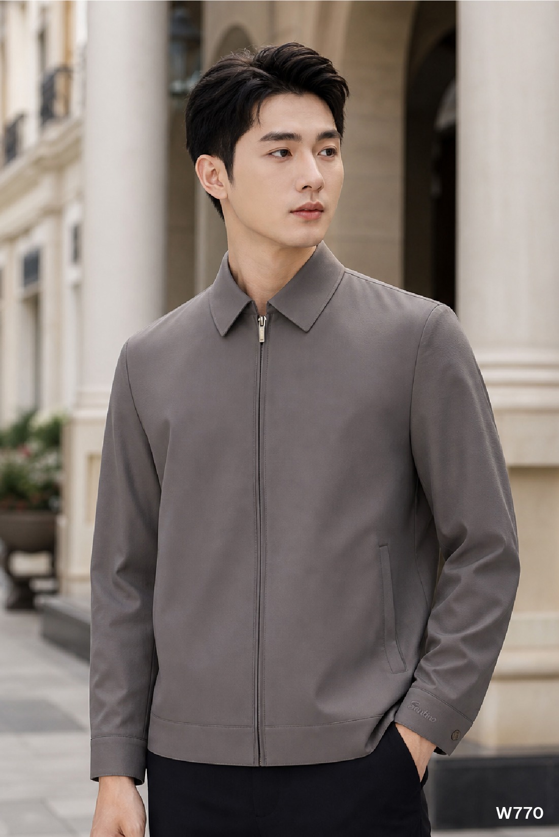 Áo jacket premium nam Santino màu xám đậm | W770